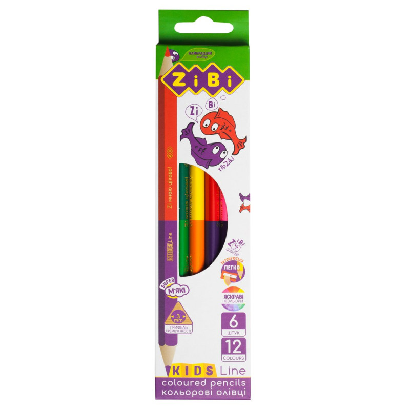 Олівці кольорові Double, 6 шт. (12 кольорів), KIDS LINE