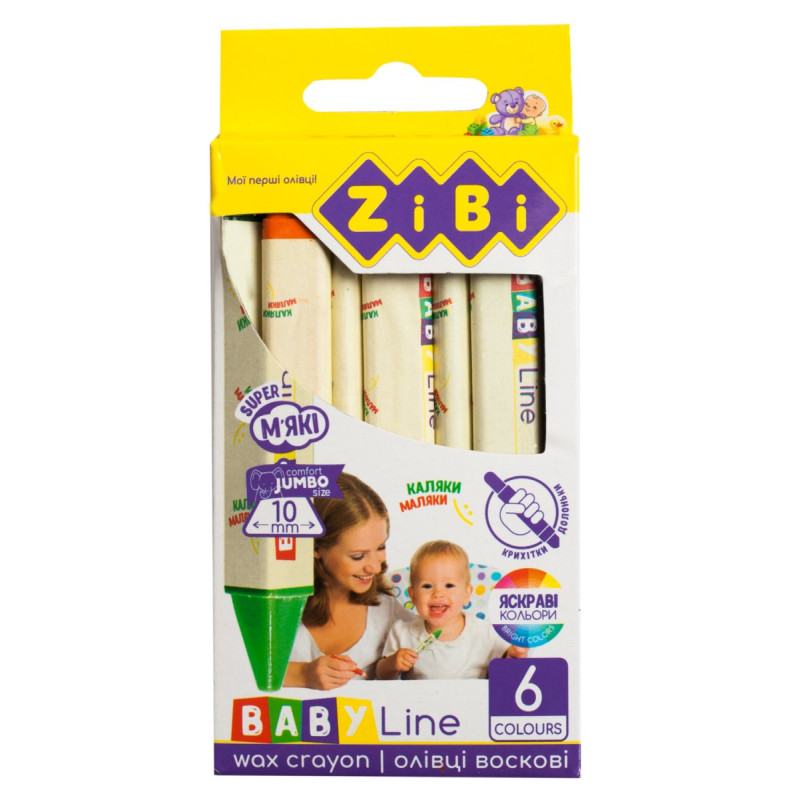 Олівці воскові JUMBO, 6 кольорів, трикутні, BABY Line