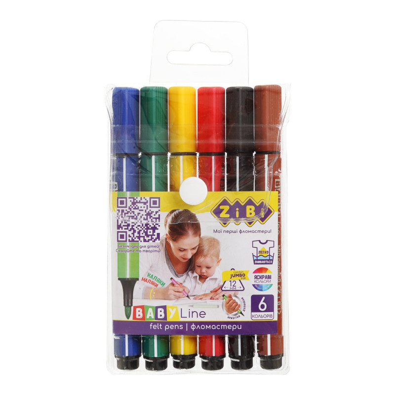 Фломастери, 6 кольорів, JUMBO, BABY Line
