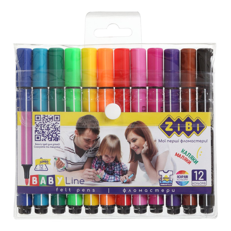 Фломастери, 12 кольорів, JUMBO, BABY Line