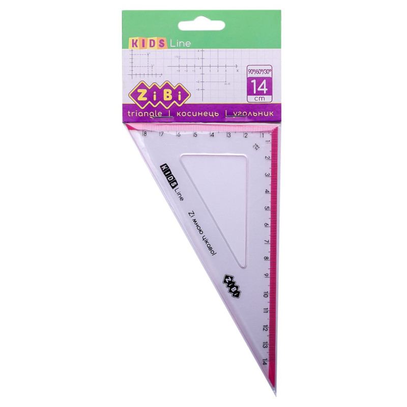Косинець 140мм, 90°/60° з рожевою смужкою, блістер, KIDS Line Косинець 140мм, 90°/60° з рожевою смужкою, блістер, KIDS Line