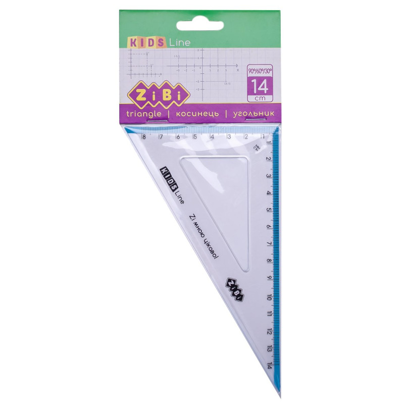 Косинець 140мм, 90°/60° з блакитною смужкою, блістер, KIDS Line