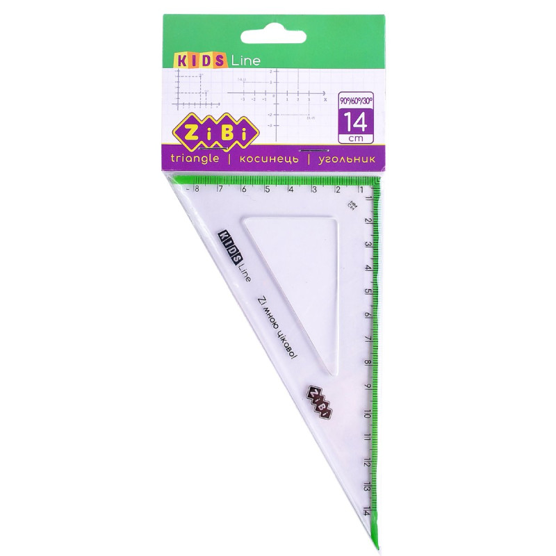 Косинець 140мм,90°/60° з салатовою смужкою, блістер, KIDS Line