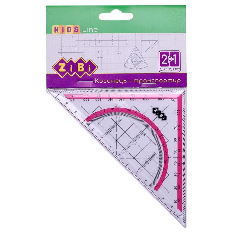 Косинець 2 в 1,140мм, 90°/45°, з рожевою смужкою, блістер, KIDS Line