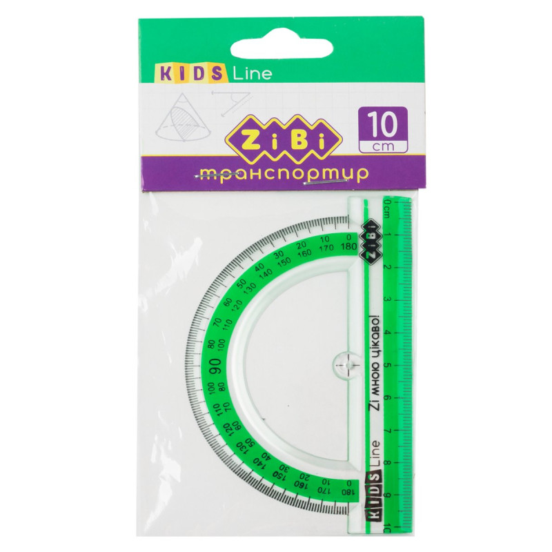 Транспортир 100мм, з салатовою смужкою, блістер,  KIDS Line