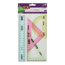 Комплект: лінійка 20см, 2 косинця, транспортир, тоновані, асорті, KIDS Line