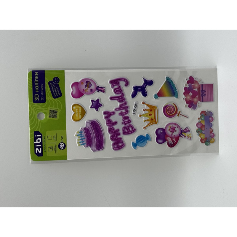 3D наліпки Happy Birthday Рожева вечірка 18 см, KIDS Line 3D наліпки Happy Birthday Рожева вечірка 18 см, KIDS Line