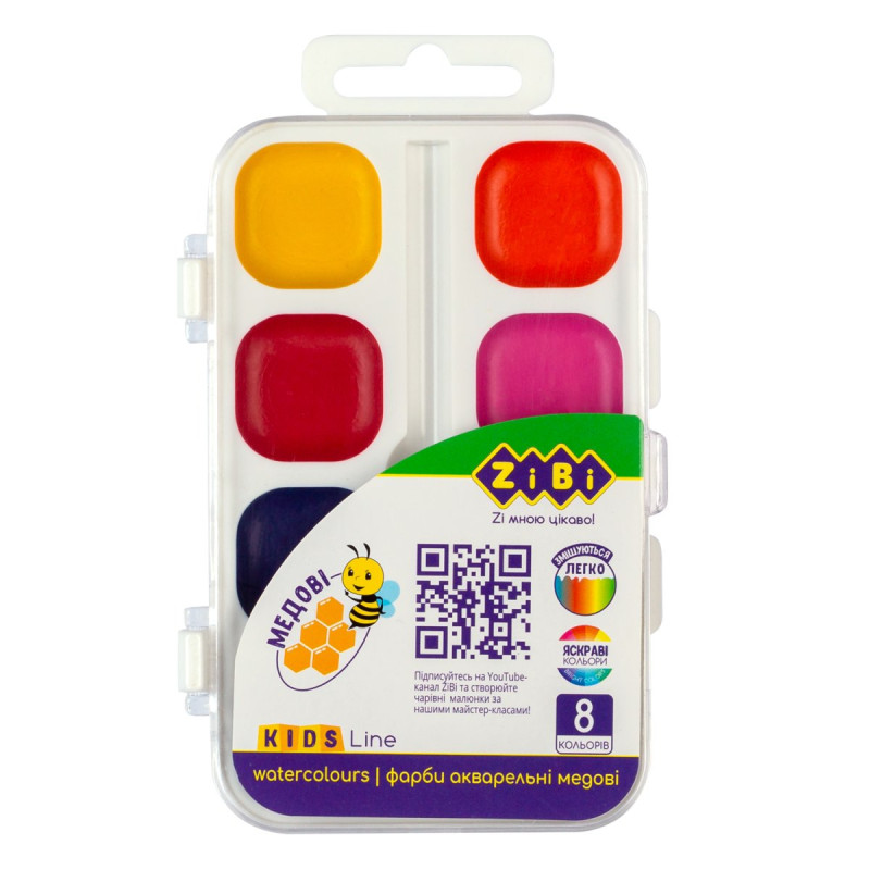 Фарби аквар. 8 кол.,  пласт./кор. без/п, біла, KIDS Line