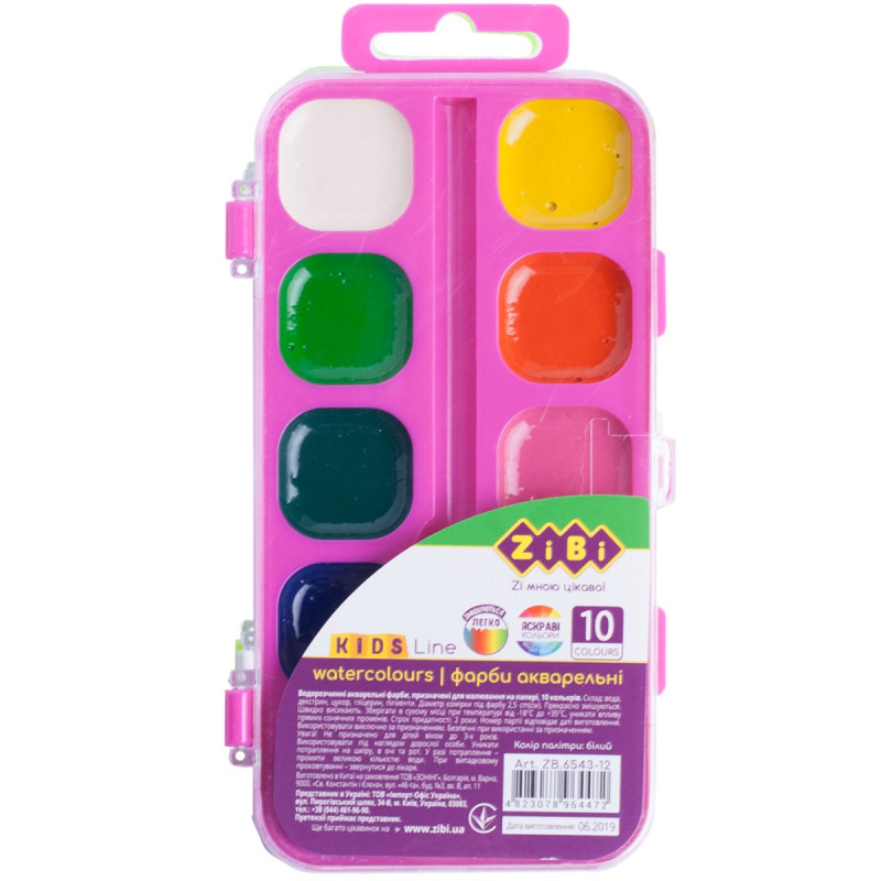 Фарби аквар. 10 кол., пласт./кор. без/п, рожева, KIDS Line Фарби аквар. 10 кол., пласт./кор. без/п, рожева, KIDS Line