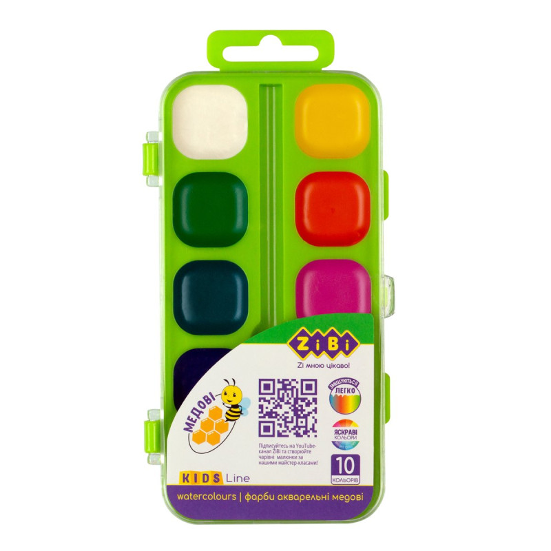 Фарби аквар. 10 кол., пласт./кор. без/п, салатова, KIDS Line Фарби аквар. 10 кол., пласт./кор. без/п, салатова, KIDS Line