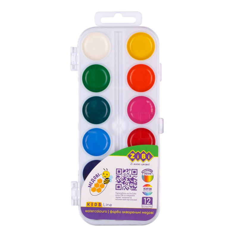 Фарби аквар. 12 кол.,  пласт./кор. без/п, біла, KIDS Line