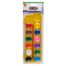 Фарби аквар. 12 кол.,  пласт./кор., з пензлем, жовтий, KIDS Line