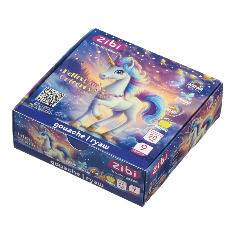 Гуаш UNICORN 9 кольорів х 20мл, в карт.коробці, KIDS Line
