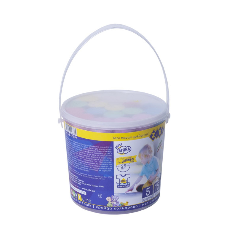 Крейда кольорова 15шт., JUMBO, у відрі., BABY Line Крейда кольорова 15шт., JUMBO, у відрі., BABY Line