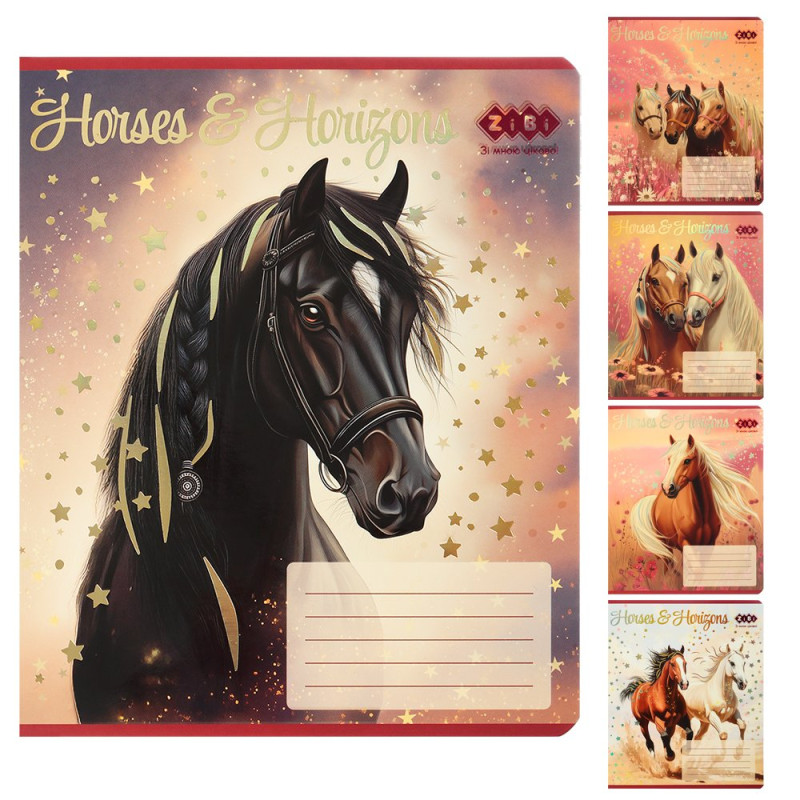 Зошит учнівський шкільний HORSES, 24арк., клітинка, KIDS LINE