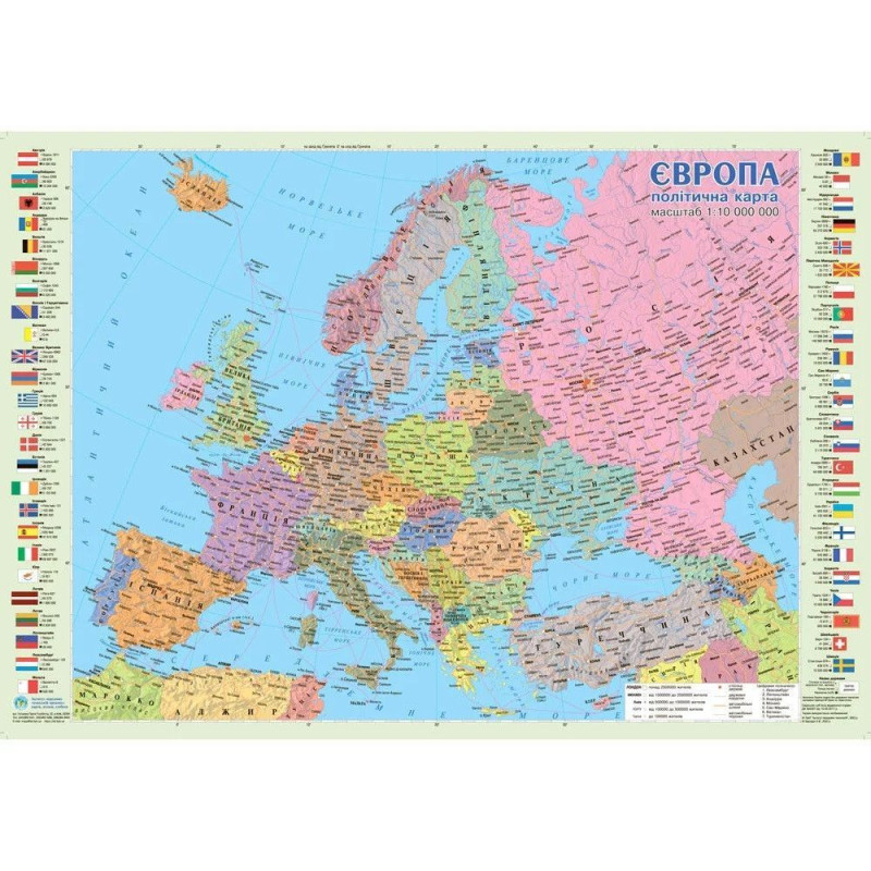 Карта Європи політична, М1:10000000, 65*45 см., картон