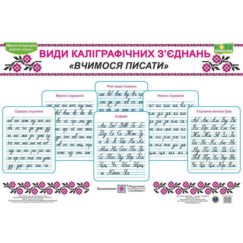 Види каліграфічних з'єднань. Вчимося писати. Комплект таблиць