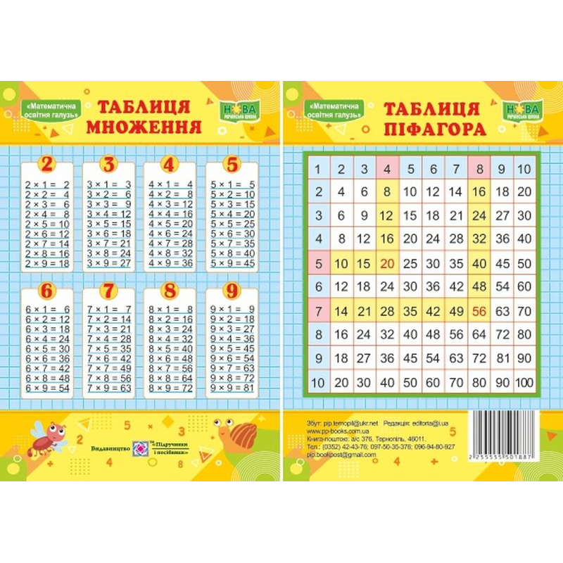 Таблиця множення.Таблиця Піфагора. Плакат двосторонній /Маленький
